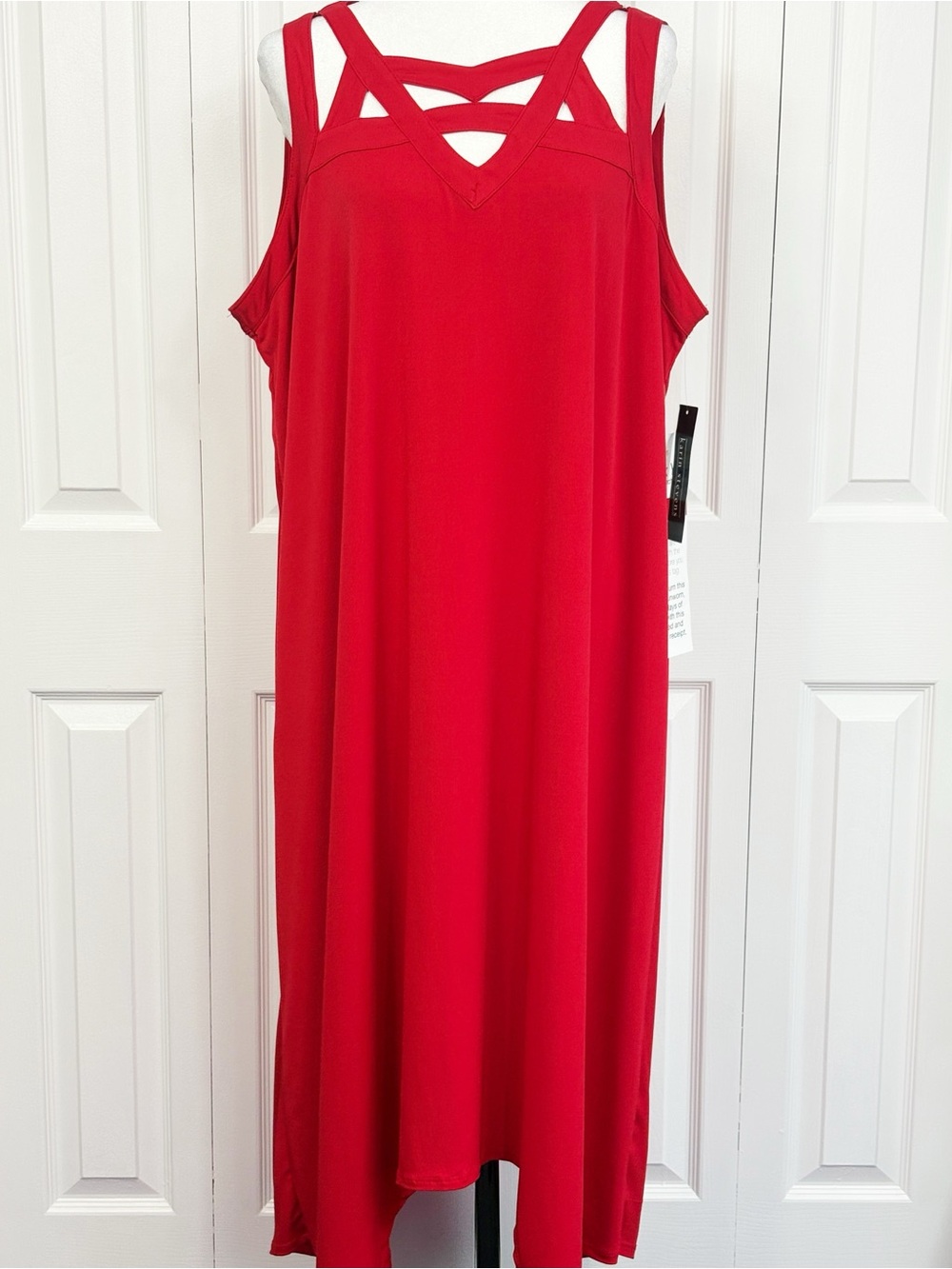NWT Karin Stevens Red Sleeveless Strappy Stretch Jersey Knit Midi Dress 22W
